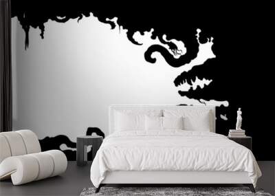 Monsters silhouettes frame / Horizontal frame with monsters parts, tentacles, jaws, teeth, tails Wall mural