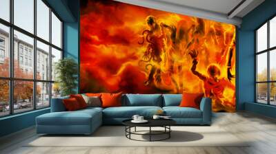 Zombies in fire banner Wall mural