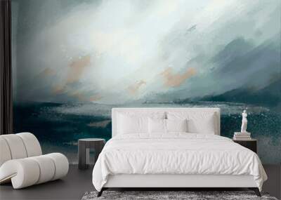 A digital painting of an abstract seascape with crashing waves Wall mural