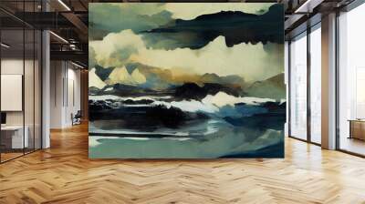 An acrylic style digital abstract seascape on a stormy day Wall mural