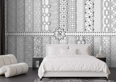 A set of vector seamless patterns. Modern geometric textures. Monochrome, linear. Wall mural