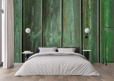 Aged shabby painted green wooden planks (background, texture) Wall mural