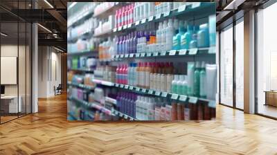 Assorted Hair Products Displayed on Store Shelf Wall mural