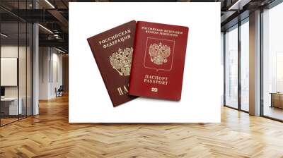 Two red Russian passports on a white background. Isolated  Wall mural