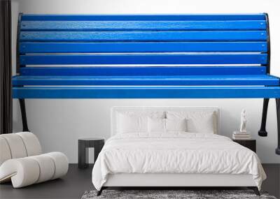 Colorful wooden bench painted in navy blue with metal legs, isolated on a white background (design element) Wall mural