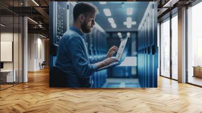 Data Center Engineer Operating Laptop Wall mural