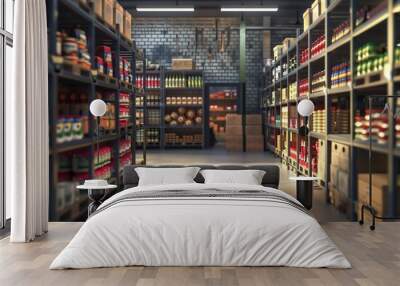 Large Room Filled With Food Shelves Wall mural