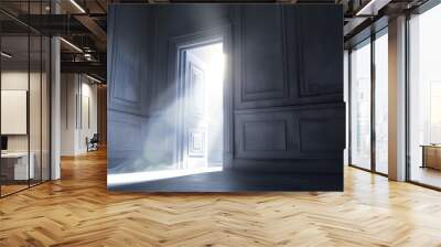 Light Shining Through Open Door in Dark Room Wall mural