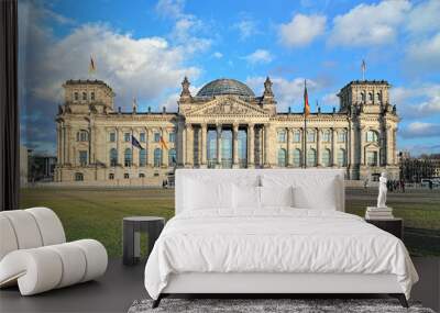 Reichstag building in Berlin, Germany. Dedication on the frieze means 