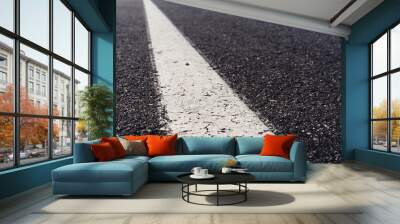 black asphalt road and white dividing lines Wall mural