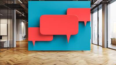 Social media notification icons, red speech bubbles on blue background. 3D rendering Wall mural