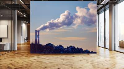 Steaming chimney's on a background of blue sky Wall mural