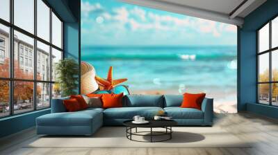 The beach, summer in the tropics, a sunny atmosphere. Illustration with free space Wall mural