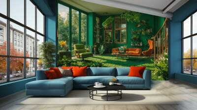 The interior of the office of a professional ecologist, combining work tasks and family pastime in a harmonious home green environment. Wall mural