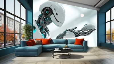 A futuristic encounter  a modern robot engages in dialogue with a mouse in its grasp Wall mural