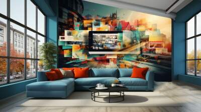 Abstract multimedia background with various channel and web streaming media tv video technology Wall mural