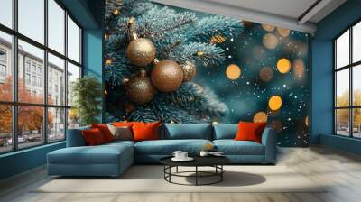 Festive background with glitter lights and christmas tree for holiday season celebrations Wall mural