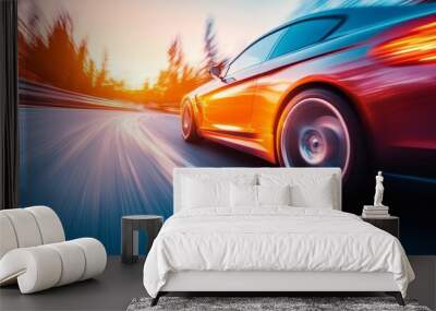 Futuristic electric vehicle showcasing advanced automotive technology and speed on the road Wall mural