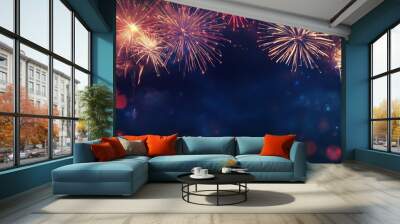 New year s fireworks display against dark blue background with ample copy space for banner design Wall mural