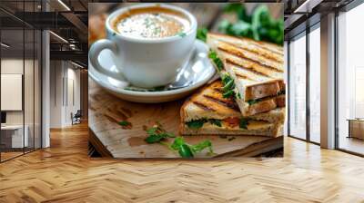 Savor the moment. hot coffee and crave-worthy sandwich combo for a delectable meal Wall mural