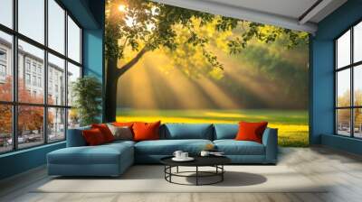 Sunrise in the park  capturing the intricate beauty of nature s light and shadow play Wall mural