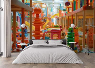 Vibrant assortment of colorful toys making dynamic play area look inviting and fun Wall mural