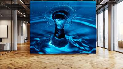 Water drop falling down. Abstract blue background Wall mural