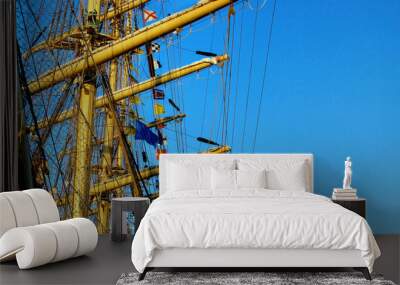 masts and details of sailing ship and blue sky Wall mural