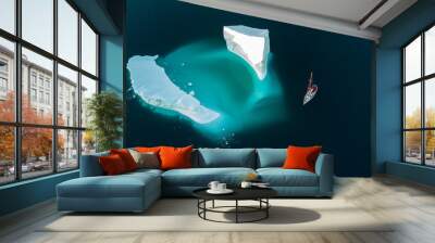 Iceberg and yacht. View from air. Drones view. Wall mural