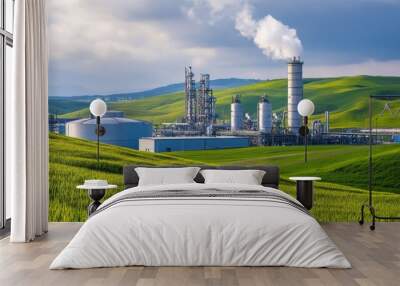 Industrial Plant in a Green Meadow Wall mural