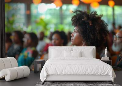 African-American Woman Attentively Participating in a Diverse Seminar Audience Wall mural