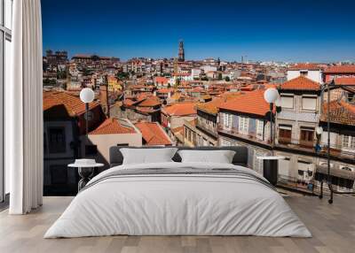 Old houses and tile roofs in the old town of Porto, Portugal Wall mural