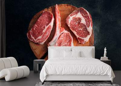 a variety of fresh premium beef steaks Wall mural