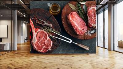 a variety of fresh premium beef steaks Wall mural