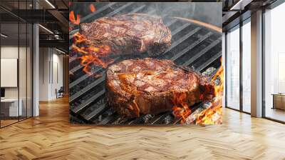 barbecue steak fried on the grill Wall mural