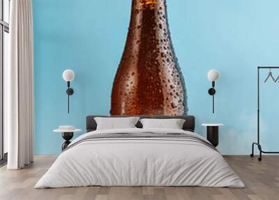 closed brown glass beer bottle on ice Wall mural