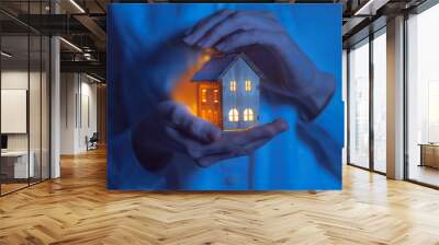 concept technology protection of the house from the cold. house in caring female hands Wall mural