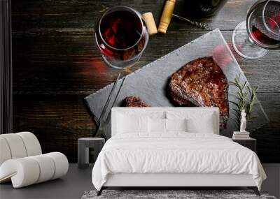 dinner for two with steaks and red wine Wall mural