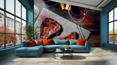 dinner for two with steaks and red wine Wall mural