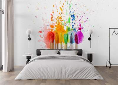 LGBTQ concept of colors made with the help of watercolor paints and brushes of azalea flowers on a sheet of paper for watercolor painting Wall mural