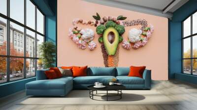 The concept of healthy food for the health of the female reproductive system. diet for the health of the uterus and the reproductive system as a whole. proper nutrition for women's health Wall mural