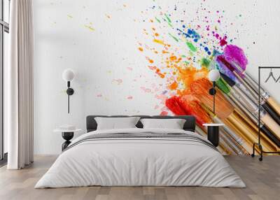 watercolor brushes on white paper Wall mural