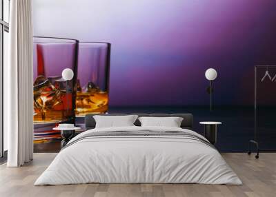 whiskey with ice in modern glasses Wall mural