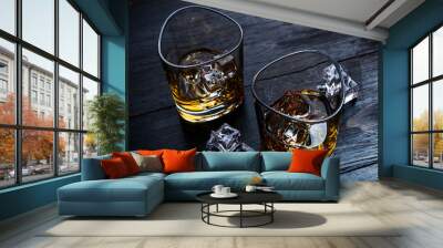 whiskey with ice in modern glasses Wall mural