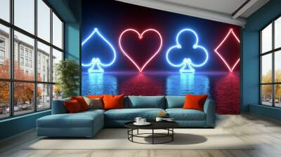 Symbol Of Cards With Neon Light - 3D Illustration Wall mural