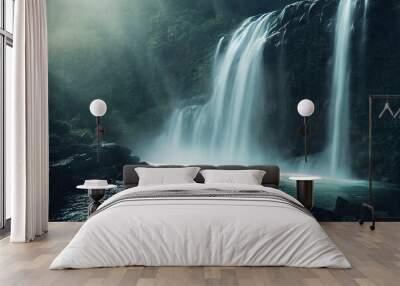 Beautiful waterfall, scenic view of a river Wall mural