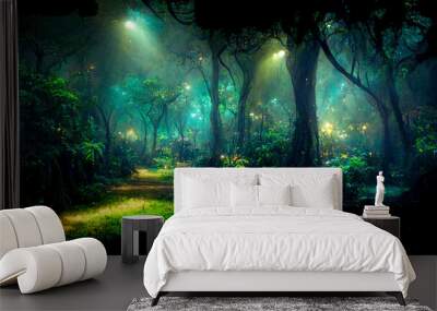 Fantasy jungle, magical forest illustration Wall mural