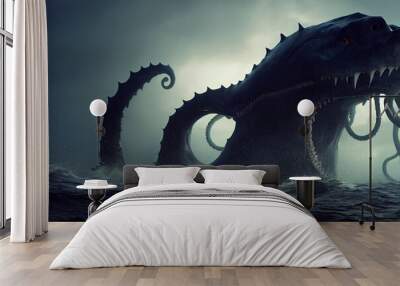 Giant sea monster, terrifying squid alien paintning Wall mural