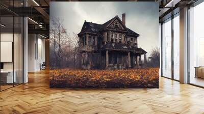 Haunted house, old worn-down abandoned home, creepy and spooky Wall mural