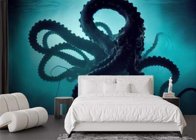 Large octopus squid monster, sea creature painting Wall mural